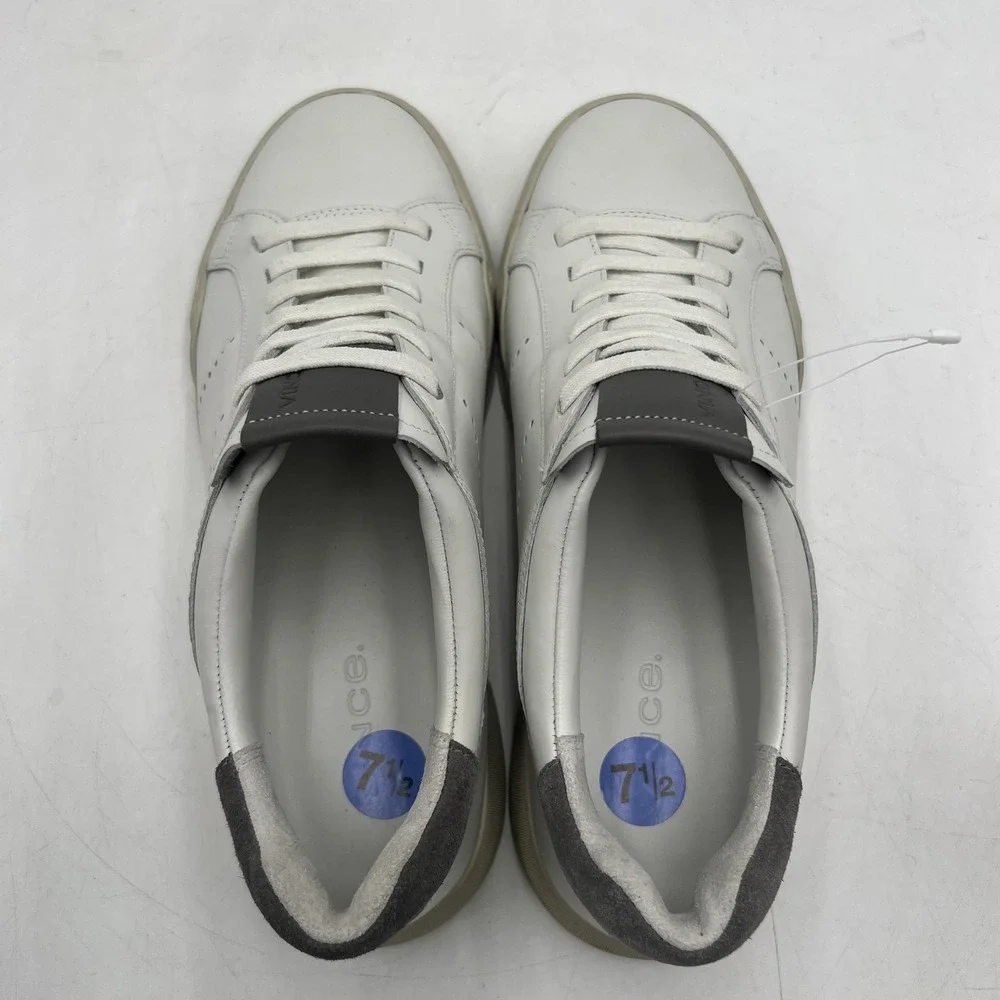 Vince Mercer Shoes Mens 7.5 White Gray Leather Low Top Casual Sneakers Classic - Picture 8 of 10